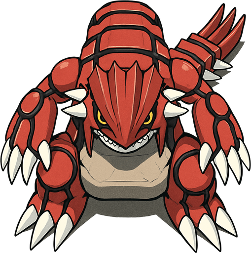 Groudon, visto desde arriba, detalles altos.
In-Game asset.  2d.  High contrast.  No shadows