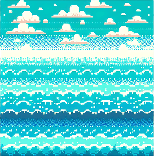 8-bit water layer, light blue and turquoise.
Single Game Texture. In-Game asset. 2d. Blank background. High contrast. No shadows.