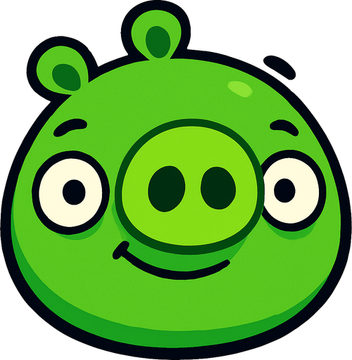 Green pig no angry.
In-Game asset.  2d.  High contrast.  No shadows
