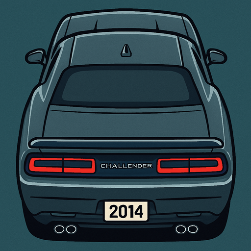 Gri Dodge challenger 2014 arkasi ama yukaridan.
In-Game asset.  2d.  High contrast.  No shadows