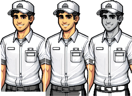 fast food employee.
Single Game Texture.  In-Game asset.  2d.  Blank background.  High contrast.  No shadows