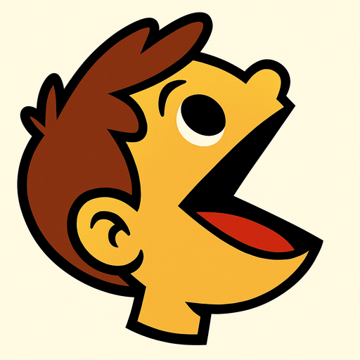 Cabeza de niño con la boca abierta como pacman mirando hacia arriba.
In-Game asset.  2d.  High contrast.  No shadows