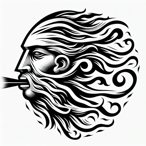 head of the wind god that blows wind on ancient maps, Middle Ages, black and white, wind from the mouth.
Single Game Texture. In-Game asset. 2d. Blank background. High contrast. No shadows.