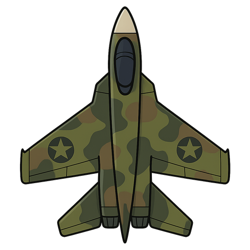 askeri kuşbakışı uçak. No background. Transparent background. Blank background. No shadows. 2d. In-Game asset. flat