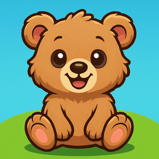 A cute cartoon-style bear character designed for a mobile game. Fluffy fur, big round eyes, small black nose, rounded ears, standing or sitting with a joyful and friendly expression. Light brown or beige color, simple colorful background. High-quality digital illustration, perfect for a kids game..
In-Game asset.  2d.  High contrast.  No shadows. cartoon style