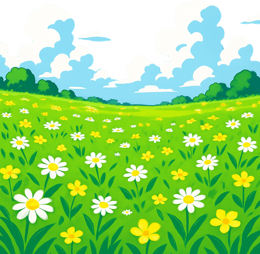 Fond d'écran prairie manga.
In-Game asset.  2d.  High contrast.  No shadows