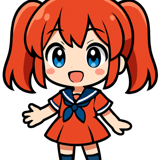Anime kızı chibi.
In-Game asset.  2d.  High contrast.  No shadows