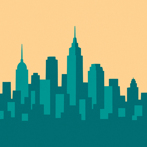 fondo de una ciudad a la distancia.
In-Game asset.  2d.  High contrast.  No shadows