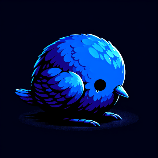 A sad little bluebird sitting down..
Single Game Texture. In-Game asset. 2d. Blank background. High contrast. No shadows.