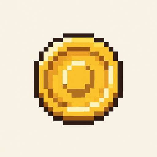 Pixel coin.
In-Game asset.  2d.  High contrast.  No shadows. Pixel