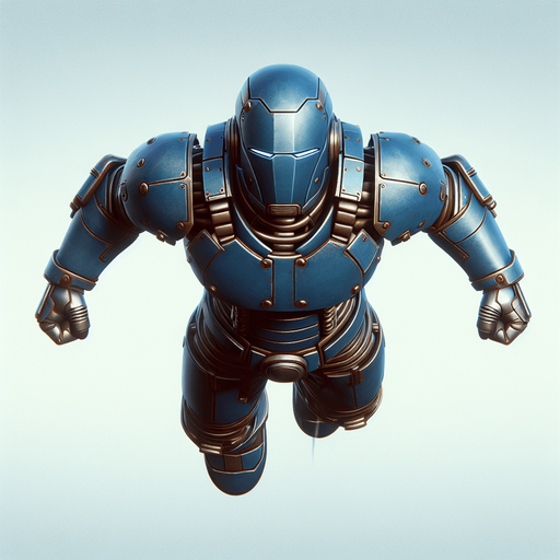 a blue iron man style armor flying horizontally.
Retro gaming style