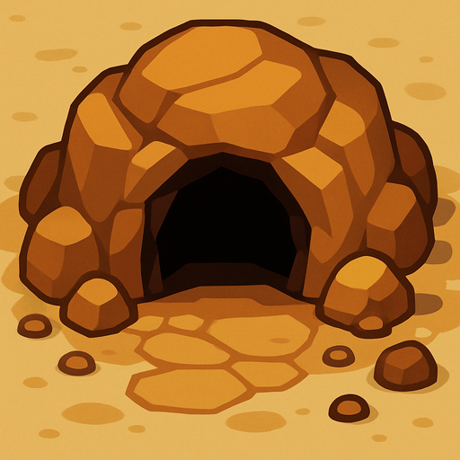 Una cueva de entrada grande.
In-Game asset.  2d.  High contrast.  No shadows. Vista superior. Lineless. Chibi