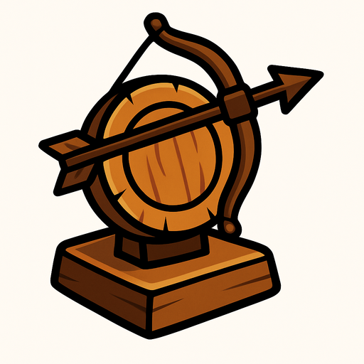 Sprite for the simple turret: a circle of wood with a bow..
In-Game asset.  High contrast.  No shadows