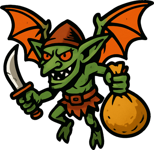 uçan goblin yağmacı.
In-Game asset.  2d.  High contrast.  No shadows