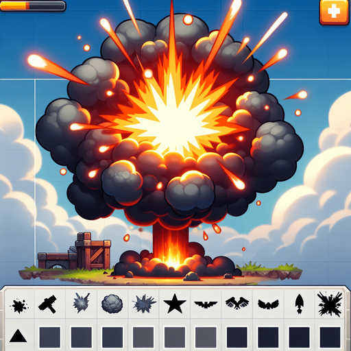 An explosion
Single Game Texture. In-Game asset. 2d. Blank background. High contrast. No shadows.