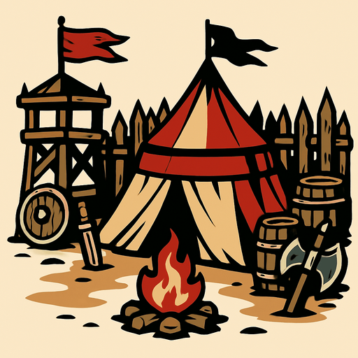 Savaşçı kampı.
In-Game asset.  2d.  High contrast.  No shadows