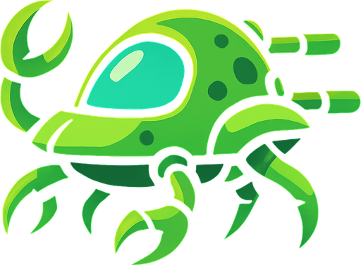 green crab style alien ship. side scroller image.
In-Game asset.  2d.  High contrast.  No shadows