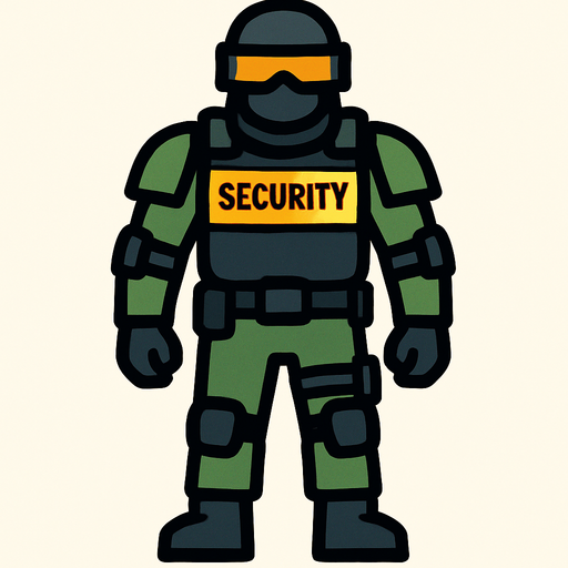 zırhlı güvenlik görevlisi.
In-Game asset.  2d.  High contrast.  No shadows