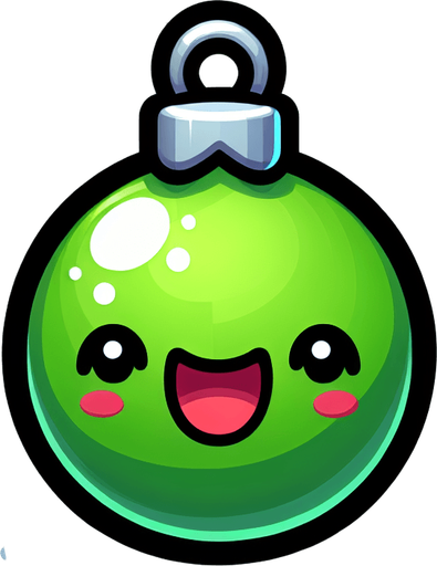 Perfectly square bright green Christmas decoration with cute happyy face. Cartoon style. Cute art style. Simple vector style. No Shadows.
Single Game Texture. In-Game asset. 2d. Blank background. High contrast. No shadows.