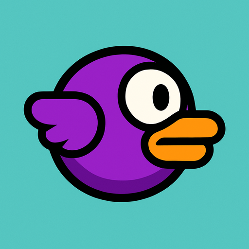 Top şeklinde flappy bird gibi bir kuş çiz ama mor renkli.
In-Game asset.  2d.  High contrast.  No shadows. flapptbird