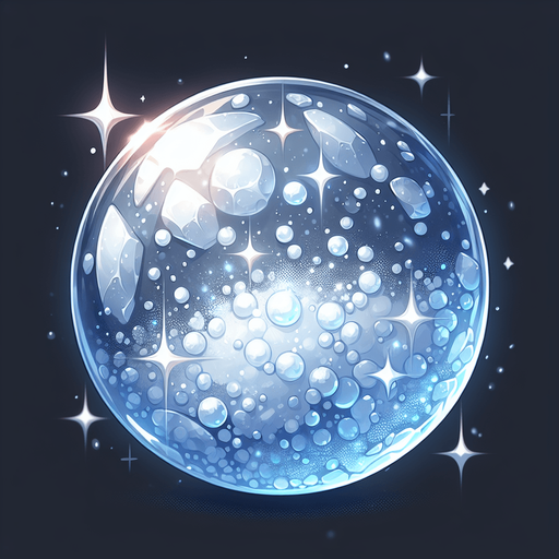 Frozen round ball sparkling with effects.
Single Game Texture. In-Game asset. 2d. Blank background. High contrast. No shadows.