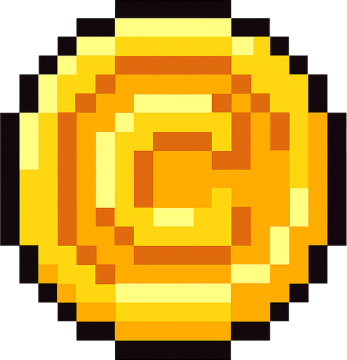Coin pixel.
In-Game asset.  2d.  High contrast.  No shadows