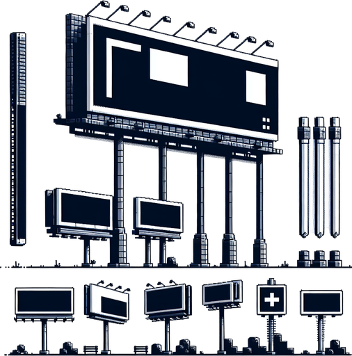 Ad billboard.
Single Game Texture.  In-Game asset.  2d.  Blank background.  High contrast.  No shadows