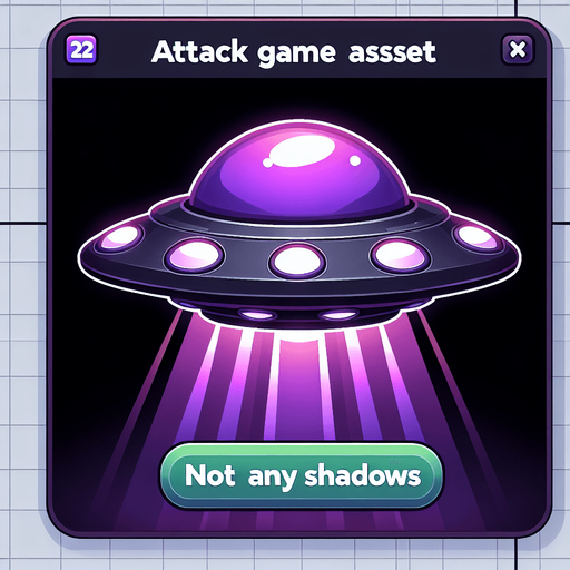 shiny purple and black attack ufo..
Single Game Texture.  In-Game asset.  2d.  Blank background.  High contrast.  No shadows