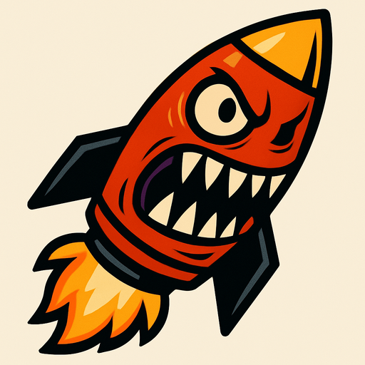 cohete con ojos y dientes afilados.
In-Game asset.  2d.  High contrast.  No shadows