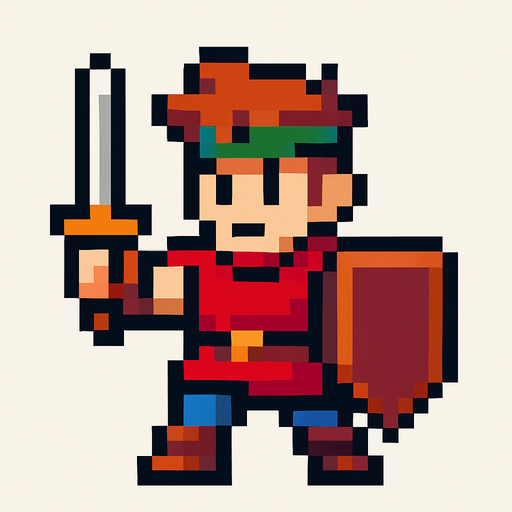 pixel art
Hero.
In-Game asset.  2d.  High contrast.  No shadows
