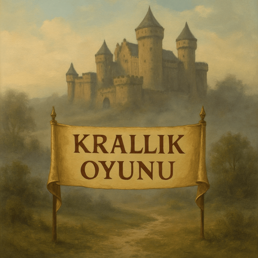 Krallık oyunu başladıktan sonra kullanılacak, arka planda bir kale olan ama çok karanlık veya kasvetli görünmeyen, hafif sisli ve tarihi atmosferli bir sahne. Gökyüzü açık ya da hafif bulutlu, renkler doğal ve dengeli olmalı.”