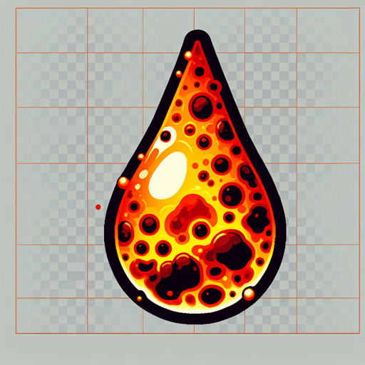 a drop of lava..
Single Game Texture. In-Game asset. 2d. Blank background. High contrast. No shadows.