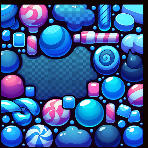 pixel şekerli mavi tonlarında hafif karanlık tema lı arka plan.
Single Game Texture. In-Game asset. 2d. Blank background. High contrast. No shadows.