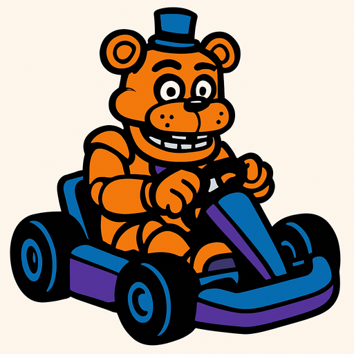 Un oso animatronico en un kart.
In-Game asset.  2d.  High contrast.  No shadows