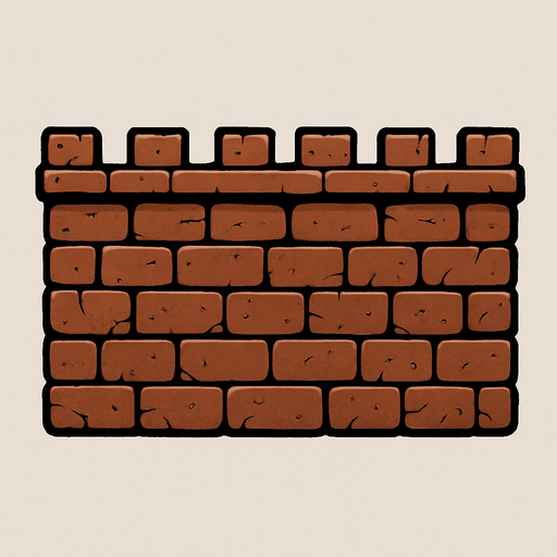 kale duvarı kahverengi renkte olsun eski çağ surları gibi olsun ve ekranın ortasını full kaplasın yatay şekilde.
In-Game asset.  2d.  High contrast.  No shadows