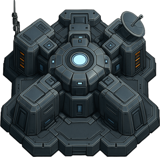 Namlusu olmayan, Teknolojik askeri kule, üstten görünüm, gerçekçi, yazısız.
In-Game asset.  High contrast.  No shadows