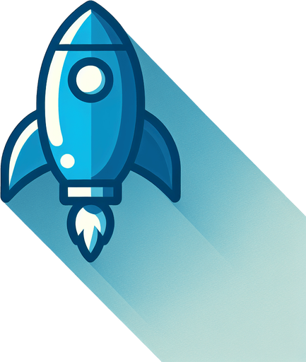 Blue rocet.
Single Game Texture.  In-Game asset.  2d.  Blank background.  High contrast.  No shadows