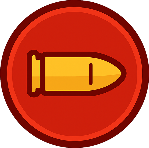 Botón rojo con dibujo de bala en el interior.
In-Game asset.  2d.  High contrast.  No shadows