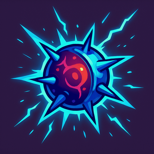 Alien spherical bullet with spikes emanating energy.
In-Game asset.  2d.  High contrast.  No shadows