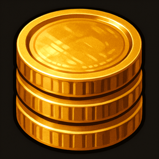 Crea un icono de oro que represente el recurso monetario. Debe ser una pila de monedas de oro brillante o un lingote de oro, visto directamente desde arriba. La superficie superior debe mostrar un brillo metálico y detalles que simulen el relieve de monedas o la textura pulida de un lingote..
In-Game asset.  2d.  High contrast.  No shadows