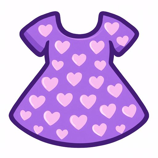 cute purple heart candy design dress top view..
In-Game asset.  2d.  High contrast.  No shadows