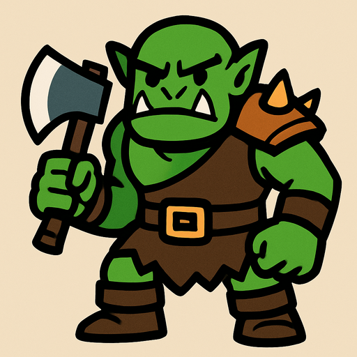 Orc holding a small axe.
In-Game asset.  2d.  High contrast.  No shadows