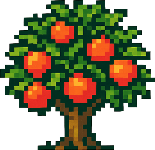 8 bit nectarine tree.
In-Game asset.  2d.  High contrast.  No shadows