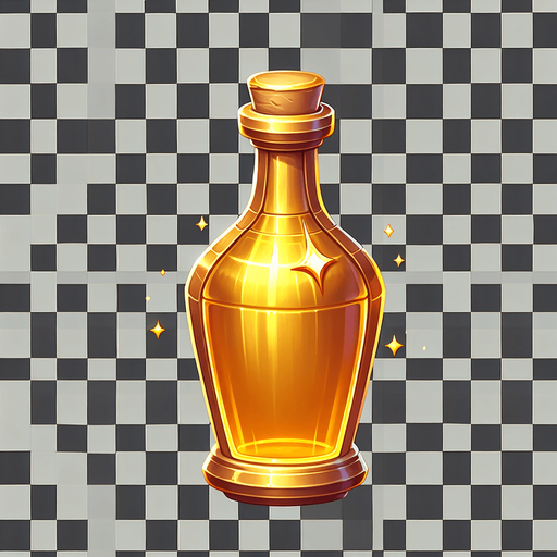 golden bottle transparent background.
Single Game Texture. In-Game asset. 2d. Blank background. High contrast. No shadows.