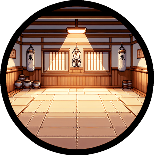 A Karate Background.
Single Game Texture. In-Game asset. 2d. Blank background. High contrast. No shadows.