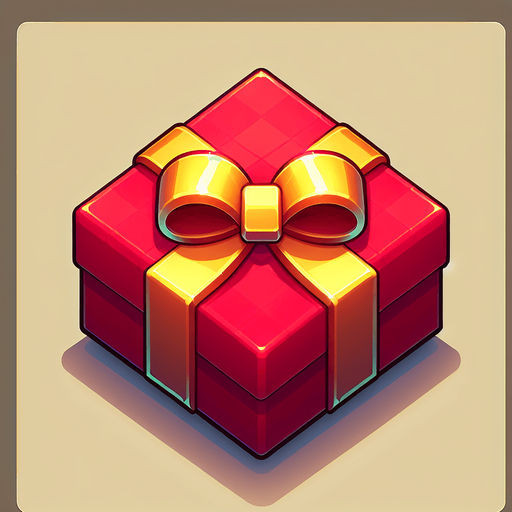 top down simple wrapped red present with gold bow. In-Game asset. 2d. Blank background. High contrast. No shadows. Single Game Texture. In-Game asset. 2d. Blank background. High contrast. No shadows. Single Game Texture. In-Game asset. 2d. Blank background. High contrast. No shadows.