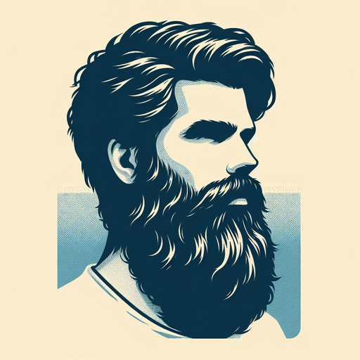 bearded man with dark hairs.
Single Game Texture. In-Game asset. 2d. Blank background. High contrast. No shadows.