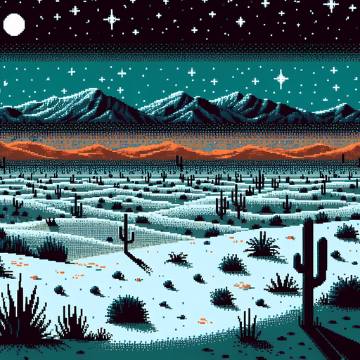 pixel art night-time desert.
Single Game Texture. In-Game asset. 2d. Blank background. High contrast. No shadows.