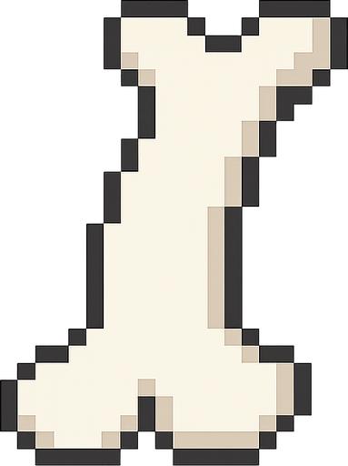white bone, 16 bits, simple. No background. Transparent background. Blank background. No shadows. 2d. In-Game asset. flat