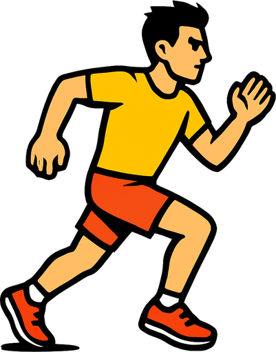 runner with a yellow shirt.
In-Game asset.  2d.  High contrast.  No shadows